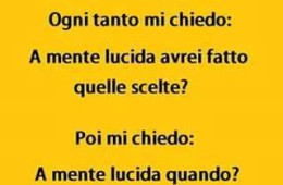 Ogni tanto mi chiedo: A mente lucida avrei fatto quelle scelte? Poi mi chiedo: A mente lucida quando?