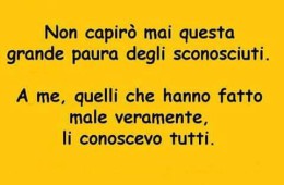 Non capirò mai questa grande paura degli sconosciuti. A me, quelli che hanno fatto male veramente li conoscevo tutti.