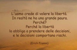 “L’uomo crede di volere la libertà. In realtà ne ha una grande paura. Perché? Perché la libertà lo obbliga a prendere delle decisioni, e le decisioni comportano rischi.” (Erich Fromm)