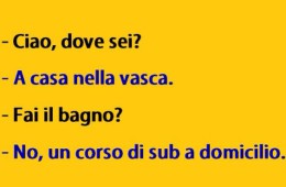 “Ciao, dove sei?” “A casa nella vasca.” “Fai il bagno?” “No, un corso di sub a domicilio.”