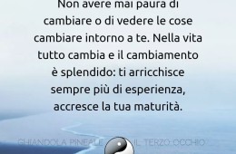 “Non aver mai paura di cambiare o di vedere le cose cambiare intorno a te. Nella vita tutto cambia e il cambiamento è splendido: ti arricchisce sempre più di esperienza, accresce la tua maturità.”