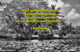 “Non pensare di essere sulla strada giusta solamente perché è un sentiero ben battuto.” (Anonimo)