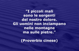 “I piccoli mali sono le sorgenti del nostro dolore. Gli uomini non inciampano nelle montagne ma sulle pietre.” (Proverbio cinese)