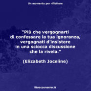 “Più che vergognarti di confessare la tua ignoranza, vergognati d’insistere in una sciocca discussione che la rivela.” (Elizabeth Joceline)